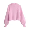 BLSQR Pink Elegant Sweaters Women O-neck Vintage Chic Pullover Tops Female Streetwear Casual Crop Tops Office Lady Y1110