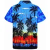 Niebieska palma drukowana plaża nosić koszulę mężczyzn lato krótki rękaw mężczyźni hawajska koszula przycisku Camisa Hawaiana 3XL 210522