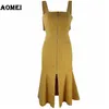 Summer Yellow Tube Party Dress for Women Black Fit Tight Bodycon Casual Fashion Lady Slim with Zipper Strap Pencil Tank Dresses 210416