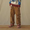 남성 바지 Godlikeu 일본의 Streetwear Corduroy 남성 빈티지 갈색화물 주머니 대형 한국 넓은 다리 힙합 바지