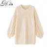 H.SA Femmes et Jumpers Lantern Sleeve Cashmere Pull Pulls Long Knitwear Fashion Tops Femme 210417