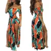 2021 summer new thanks to the trend sexy dress women's split skirt high slit feather floral dress women Y1006