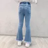 Jeans 2021 moda flare para meninas toddler bebê primavera roupas de cintura alta estiramento jeans calça elegante crianças slim calças