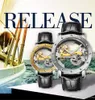 Klassiek militair horloge met holle wijzerplaat Luxe Zwitserse heren Automatisch mechanisch Tourbillon Transparante bodem Duik roestvrij staal Brands264T