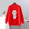 H.SA Women Oversized Cute and Pullovers Cartoon Bear Sweaters Casual Pull Jumpers White Sweater Tops sueter Mujer 210417