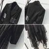 スーツジャケット秋の長袖セクシーなレースステッチ女性コート中空黒のトレンディレディースオーバーコート210510