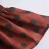 Kobiety Vintage Kwadratowy Kołnierz Polka Dot Crop Bluzka Wiosna Moda Za Elastyczna Wasit Puff Długi Rękaw Blaw Top Chic Krótka Koszula 210521