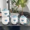 Taza de cerámica con tapa de elefante azul en relieve 3D de dibujos animados, taza creativa para oficina, café, té de la leche, tazas grandes de 450ml