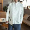 Estilo chinês tang trajes camisa homem gola mandarim ajuste fino casual tai chi camisas de linho manga longa masculino 189l