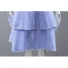 [EAM] Women Flowers Spliced Striped Ruffles Shirt Dress Lapel Short Sleeve Loose Fit Fashion Spring Summer 1DD8537 21512