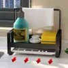 Kitchen Organizer Sink Rack Space Aluminum Sponge Holder Towel Soap Brush with Drain Pan Drying 211112