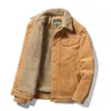 Mäns Jackor Vinter Corduroy Fashion Plus Velvet Cotton Coat Stand-up Collar Casual Paded Jacket Top Warm