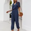 Kobiety Jumpsuits damskie ubrania jednoczęściowe moda jesienna wiosna wiosna luźna modna solidna kolor w dekolcie krótki rękaw