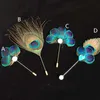 Decoratieve bloemenkransen DIY10pcs / lot Veer Corsage Bruidegom Groomsman Bruiloft Man Pak Peacock Boutonniere voor Guy Pin