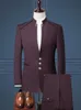 Conjunto de traje de cuello levantado para hombre, esmoquin, chaqueta y pantalones ajustados para hombre, vestido de negocios de boda de estilo chino para hombre, alta calidad 283m