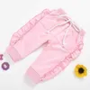 Letnie dzieci Zestawy Dorywczo Z Długim Rękawem Zipper Płaszcz Ruffles Spodnie Włosy Band Różowy Cute 2szt Girls Clothes 1-6t 210629