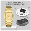 WWOOR Square Watch Men with Automatic Week Date Luxury Stainless Steel Gold Mens Quartz Wrist Watches Relogio Masculino 210804