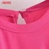 Tangada Fashion Plooited Pink Tank Jurken voor Dames Vrouwelijke Oversized Casual Midi Dress 3W102 210609