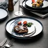 Sterrenblauw Nordic Keramisch Plaat Dient Ronde Dienblad Decoratieve Salade Sushi Dessert Plaat Porselein Servies Diner Sets