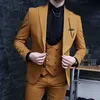 Brown Casual Men Suits Slim Fit with Double Breasted Waistcoat 3 Piece Wedding Tuxedo Male Fashion Costume Jacket Pants 2021 X0909