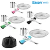 Camp Kitchen Unique Complete Kit Polished Stainless Steel Dishes Set| Tableware| Dinnerware| Includes - Cups | Plates|Cutlery| Comes in Mesh Bags
