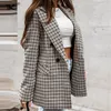 Women's Suits & Blazers Women Plaid Double Breasted Long Sleeve Loose Blazer Notched Elegant Office Ladies Tops Casual Streetwear Autumn Fas