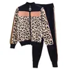 Mode Sexy Leopard Gebreide Twee Stuk Set Dames Turtleneck Zipper Cardigans Jas en enkellange broek Geschikt voor hoge kwaliteit Y0625