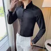Brytyjski styl solidna koszula mężczyźni z długim rękawem moda 2021 jesień biznesu formalne koszule slim fit casual bluzka 4xl