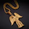 Ciondolo a forma di ali d'angelo da donna in acciaio inossidabile oro hip-hop per collana di gioielli da uomo con pietre