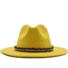 Classic Wide Brim Felt Hat Fedora with Crystal Leather Band Autumn Winter Women Elegant Jazz Hat Party Panama Cap L XL