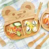 Cartoon Bear Baby Dining Plate Toddler Porslin Set Barn Foder Bowl Spoon Kids Anti-Fall Dishes Häll Bbs G1221