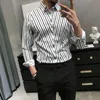 英国スタイルのビジネスワークシャツの男性ファッション長袖男性不規則なストライプシャツスリムフィットデジタルプリントプロムタキシード210706