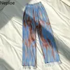 Neploe Plaid Pants Pleated Wide Leg Pants Korean Fashion Women Pant Clothes Elastic Waist Trousers Streetwear Casual Pantalon 210422