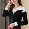 Frühlingsmode koreanische elegante Kleidung OL Langarm Chiffon Bluse V-Ausschnitt gewürzte Hemden Frauen Blusas Damen Tops 8476 50 210527
