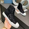 2022 Ladies Projektanci Koła Re-Nylon Kobiety Buty Sneaker Bawełniane Płótnie High-Top Sneakers z prawidłowym pudełkiem Trójkąt Logo Causal Salding