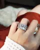 S925 Silver Punk Band Ring مع تصميم مستطيل بيضاوي Diamond for Women Wedding Jewelry Gift PS4198257W