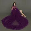 Odzież sceniczna elegancka fioletowa suknia wieczorowa piosenkarka kostium pokazowy Po strzelać Baby Shower wzburzyć Pography Robe339g