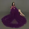 Vestimenta de Palco Elegante Roxo Vestido de Noite Cantor Show Costume Po Shoot Chá de Bebê Babado Pography Robe339g