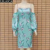 Party Dress Off The Shoulder Red-Crowned Crane Print Backless Fashion Sexig Kvinna Långärmad Bandage Bodycon Damer 210515