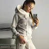 Womens Tracksuit Two-piece Set Fleece Autumn Winter Pullover Hoodie Stretch Waist Jogging Pants Casual Sports Female Suit