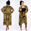 Kadınlar Moda Iki Parçalı Setleri Uzun Kollu Uzun Ceket Kaban Üst Ve Sıska Pantolon Altın Çiçek Baskı Afrika Kadın Pantolon Takımları Set TK1