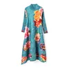 Robe plissée vintage pour femmes été trois quarts manches lâches fleurs décontractées robes imprimées maman cadeaux 2D3938 210526