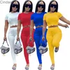 Mulheres de duas peças Calças Deisgner Color Sólido de Manga Curta T-shirt Calças Equipamentos Jogging Sport Weatsuits Roupas Plus Size 7 Cores