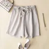 Vrouwen Zomer Mode Koreaanse Stijl Pure Linnen Wide Been Shorts Office Lady Solid Color Elastische Taille Casual Harajuku Ulzzang Short 210719