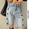 Genayooa Streetwear Denim Shorts Women Print Heart Chic High Waist Biker Shorts Jeans Feminino Sommar Koreansk stil damer 210625
