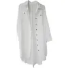 Strandhemd für Damen, einreihig, Umlegekragen, Taschen, unregelmäßige weiße Cover-Ups, Kaftans für schwarzen Badeanzug, Cover Up 210604