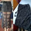 AProms Boho Lace Crochet Midi Skirt Kvinnor Vintage Stickning Bomull Hollow Out Kjolar Ladies Summer Beach Penna Saia 210619