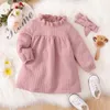 Girl's Dresses Spring Autumn Girls Dress Lace Crew Neck Solid Casual Long Sleeve Little Kids Straight Sweet Princess Party Clothe