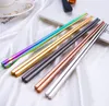 Glossy Titanium Plated Gold Chopsticks Colorful Stainless Steel Chopsticks High Quality Silver Rainbow Square