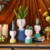 Sanat Portre Saksı Vazo Heykel Reçine İnsan Yüz Aile Saksı El Yapımı Bahçe Depolama Çiçek Aranjmanı Ev Dekorları 210401